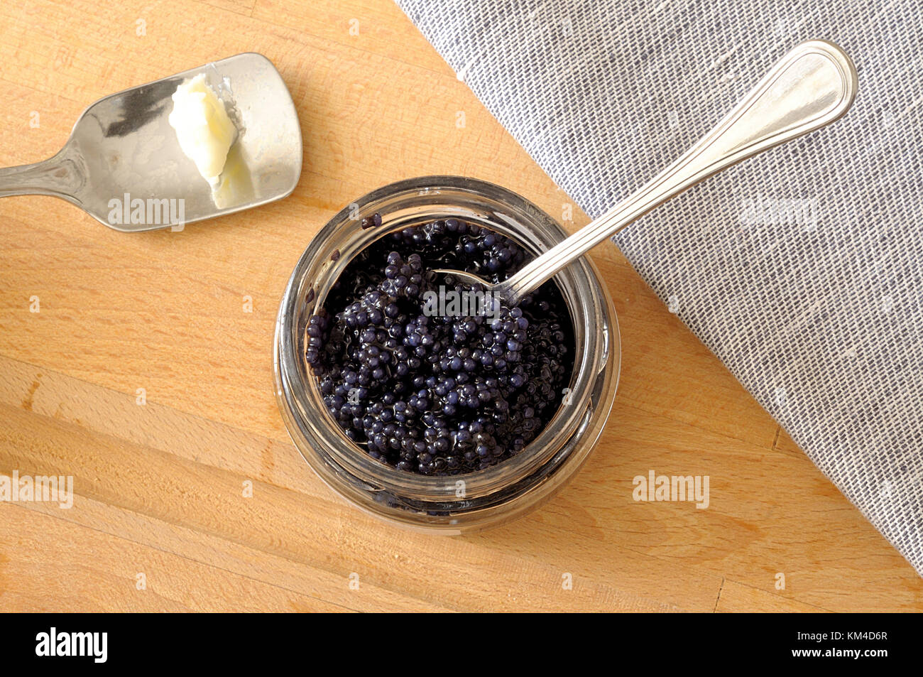 top view lumpfish eggs and butter Stock Photo