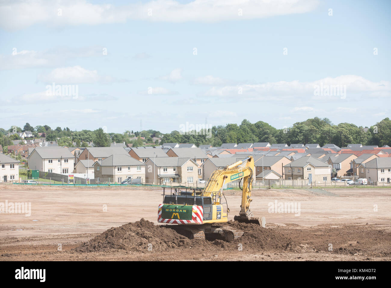 House building on a brownfield site in Bishopton, Scotland showing new