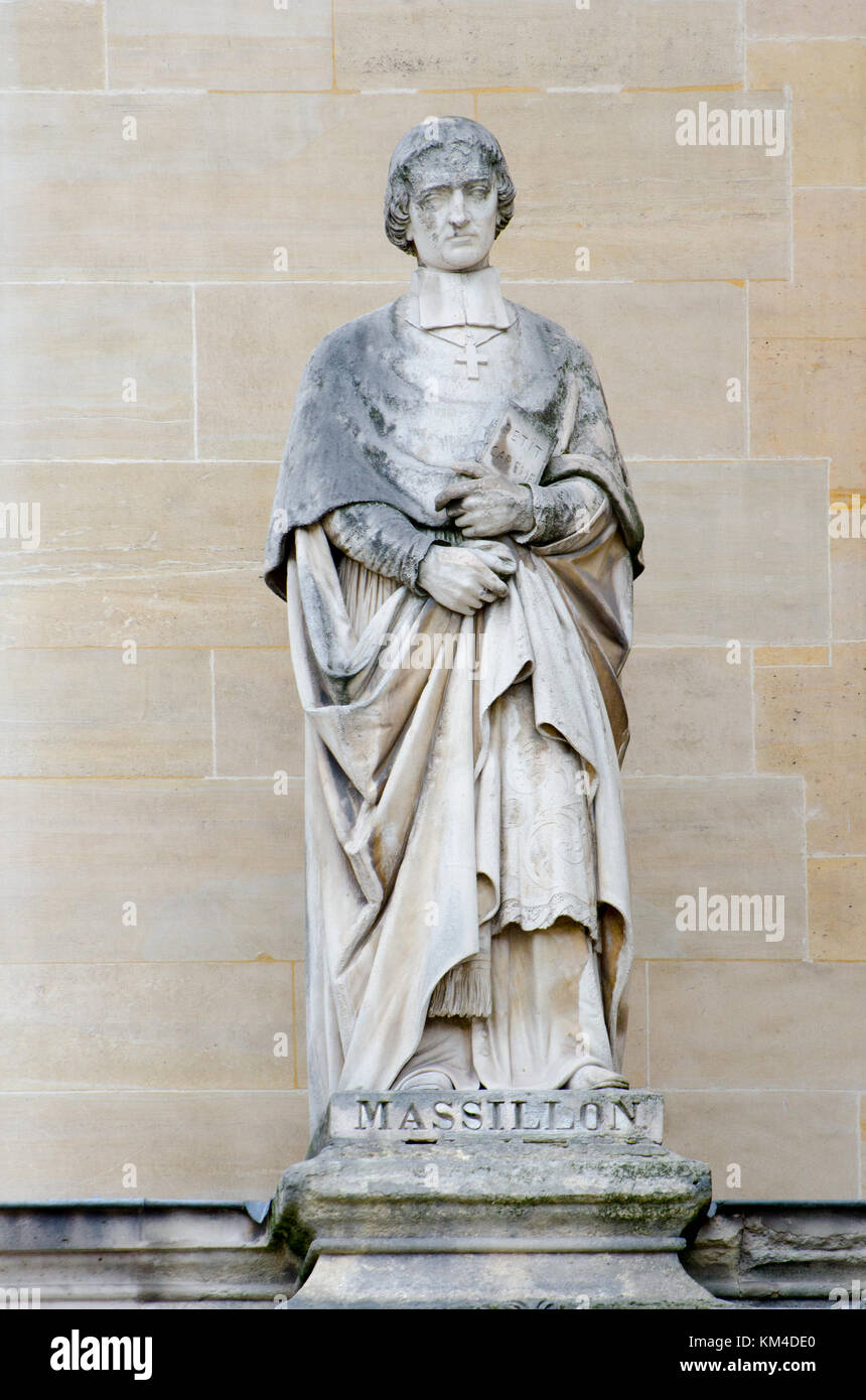 Paris, France. Palais du Louvre. Statue in the Cour Napoleon: Jean-Baptiste Massillon (1663, 1742) French Catholic bishop and preacher Stock Photo