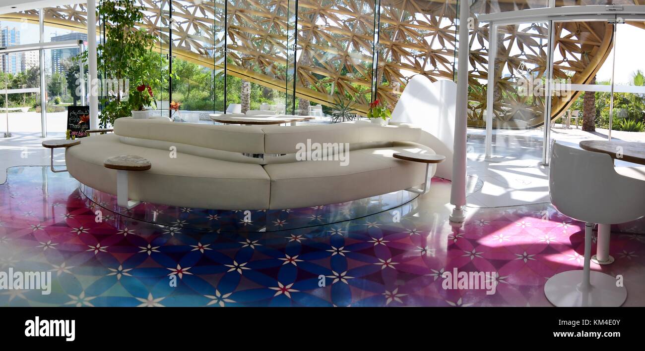 Interior of restaurant in the Butterfly House on Noor Island, Sharjah