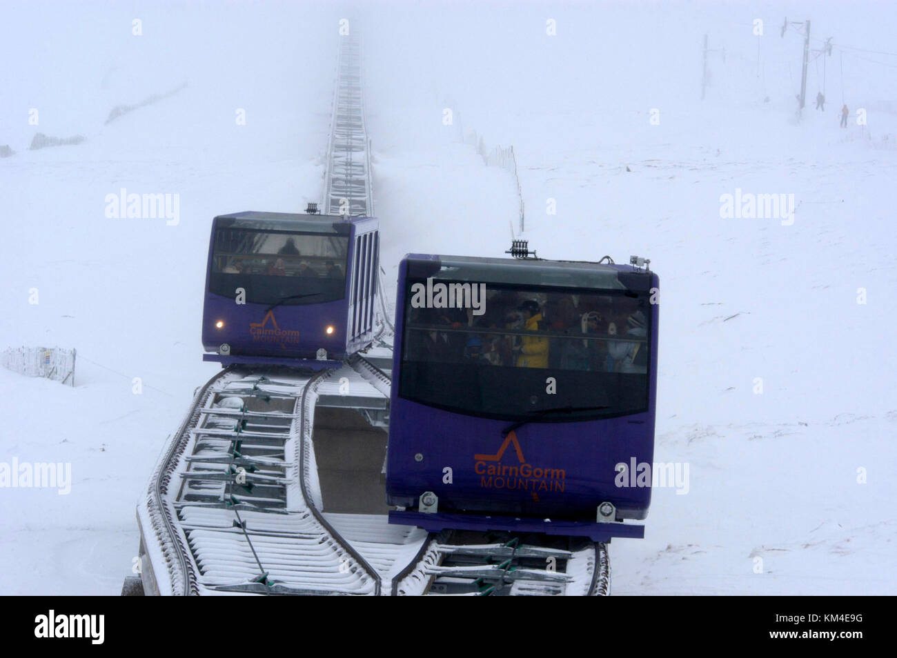 Cable Car Rides Scotland Two Cairngorm Mountain cable cars carrying skiers at the Aviemore Ski ...