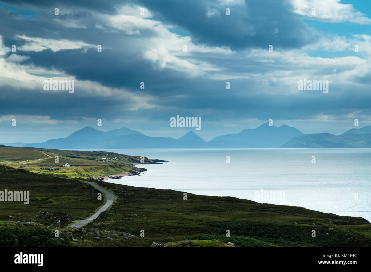 View towards the Cullins on the Isle of Sky from the Applecross Peninsula, North West Highlands of Scotland Stock Photo