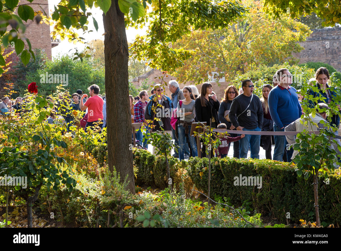 tourists queuing at the Alhambra, Granada, Spain Stock Photo