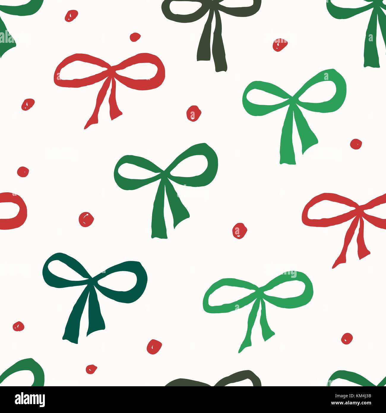 Christmas seamless repeat pattern with green and red bows and dots on ...