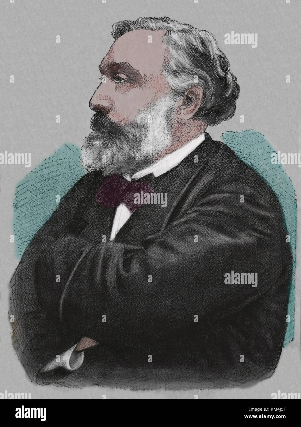 Leon Gambetta (1838-1882). French statesman. Portrait. Engraving, 1883. Stock Photo
