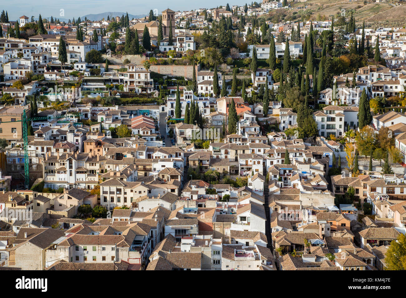 High angle view of Spanish houses and streets in Granada, Spain Stock Photo