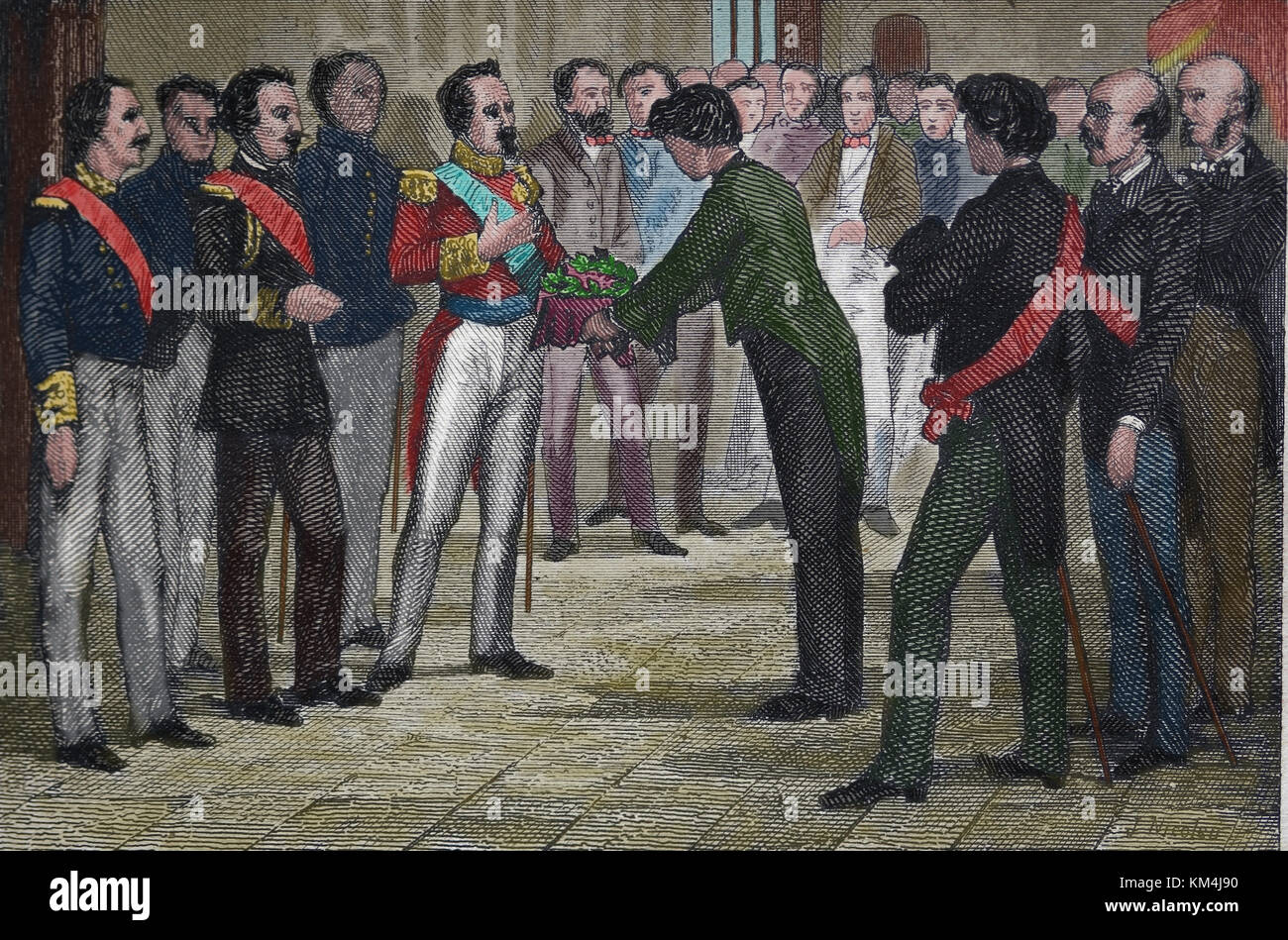 Baldomero Espartero (1793-1879). Spanish general and politician and Regent of Spain. Barcelona delivers a civic crown to Espartero, 1845. Stock Photo