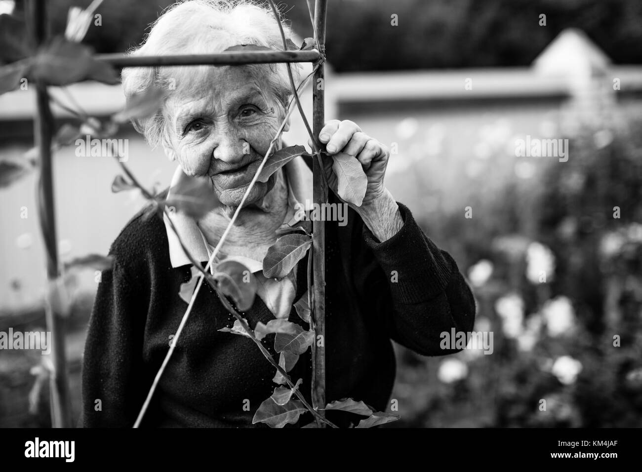 Positive woman in white Black and White Stock Photos & Images - Alamy
