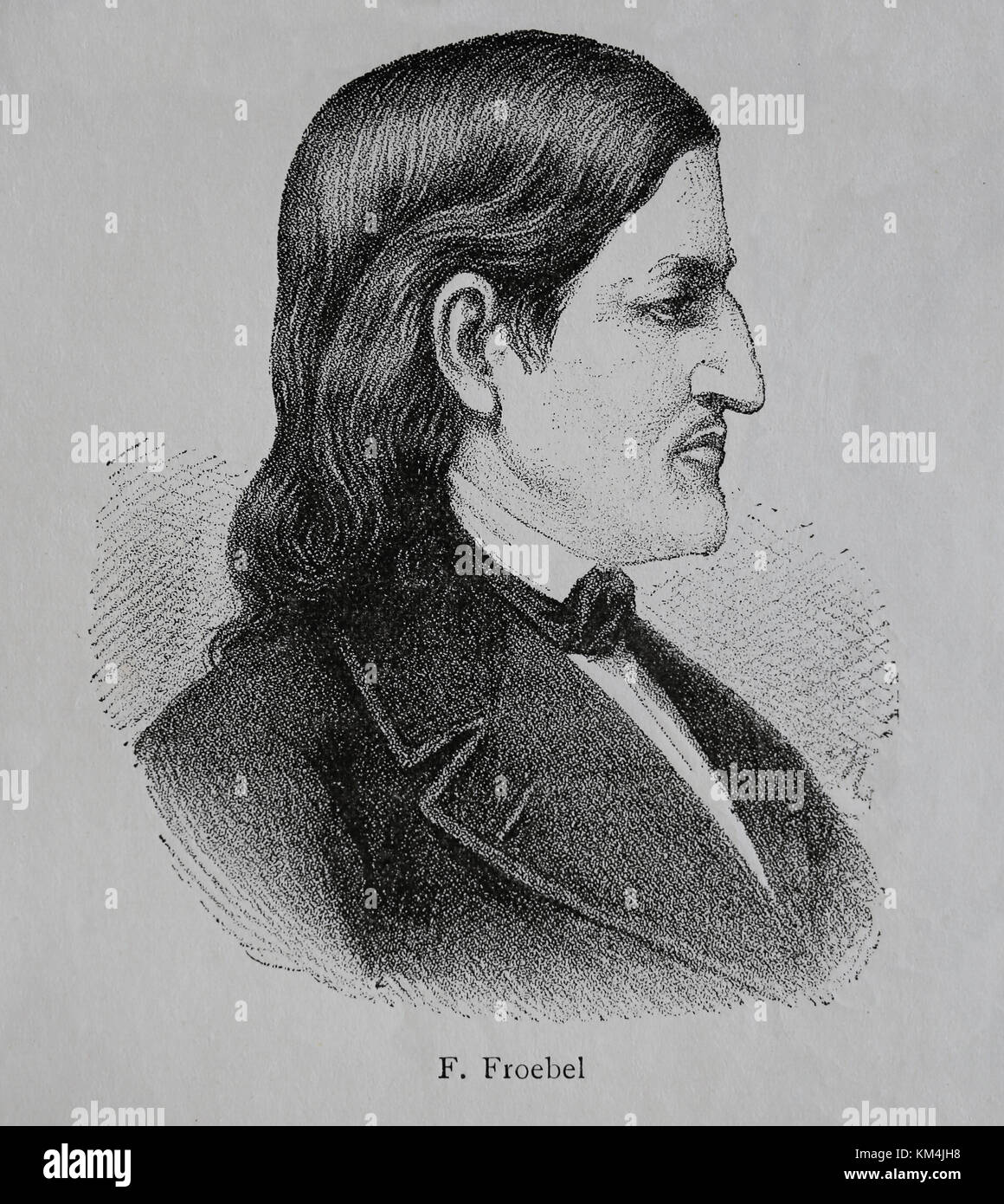 Fiedrich Froebel or Frobel (1782-1852). German pedagogue. Created the Kindergarten. Portrait. Engraving, 1883. Stock Photo