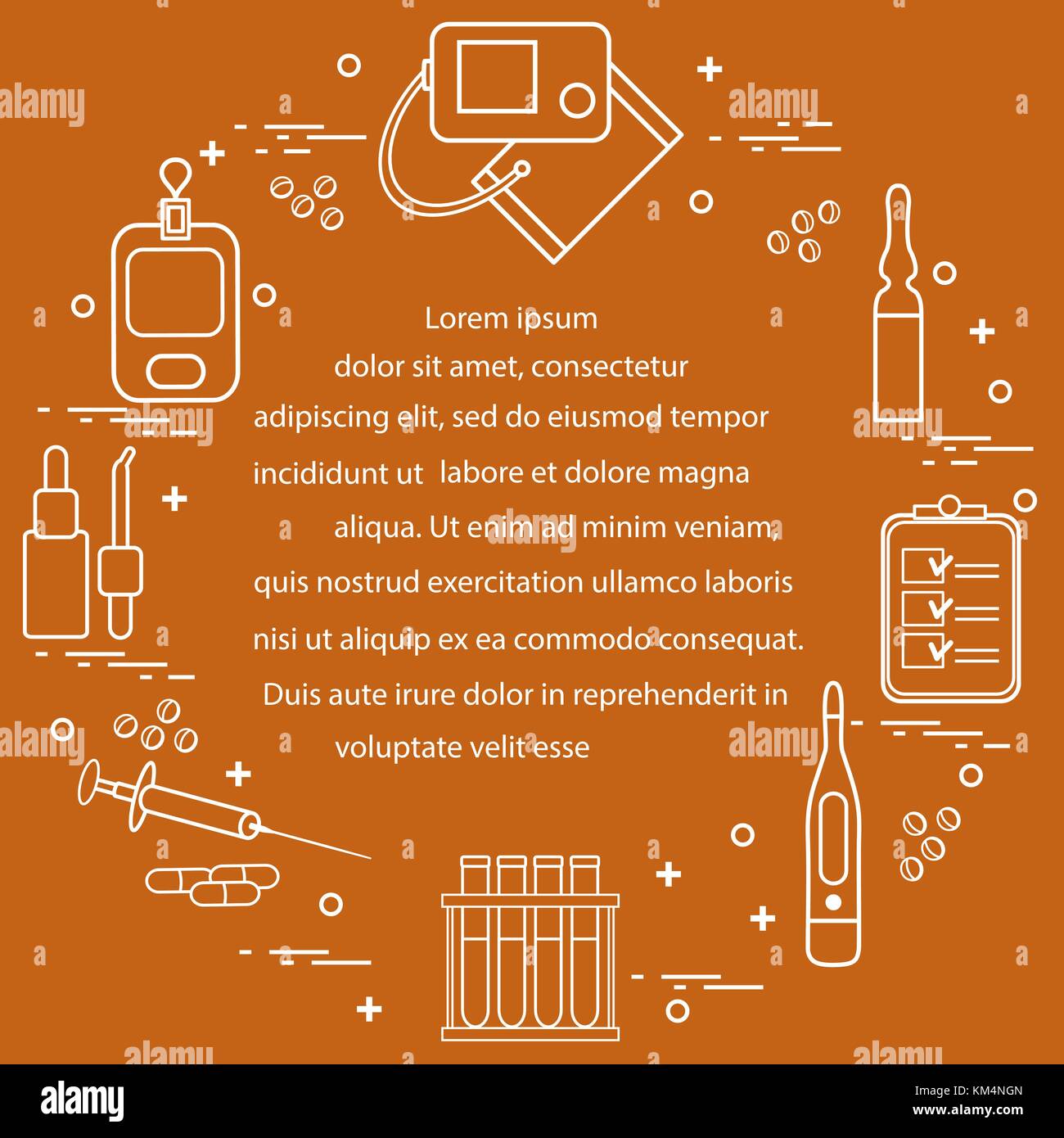 Medical devices, tools and drugs arranged in a circle. Health and