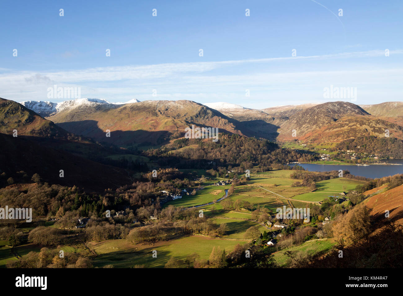 Patterdale and Ullswater from the Lower Slopes of Place Fell, Lake District, Cumbria, UK Stock Photo