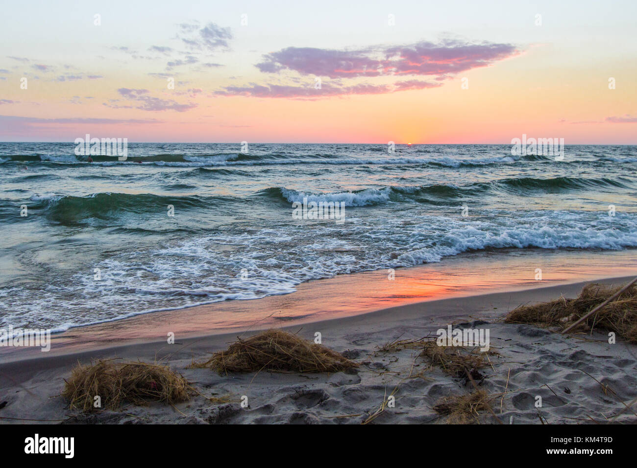 Lake Michigan Sunset. Sunset horizon over the waves blue waters of Lake