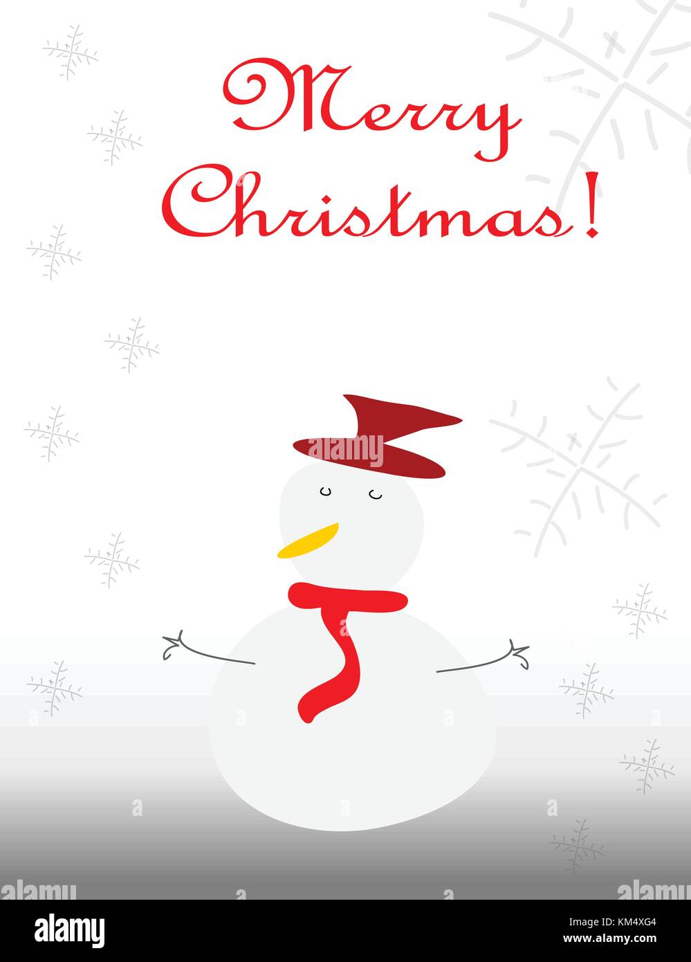 Merry Christmas card with snowman vector - white background with snow ...