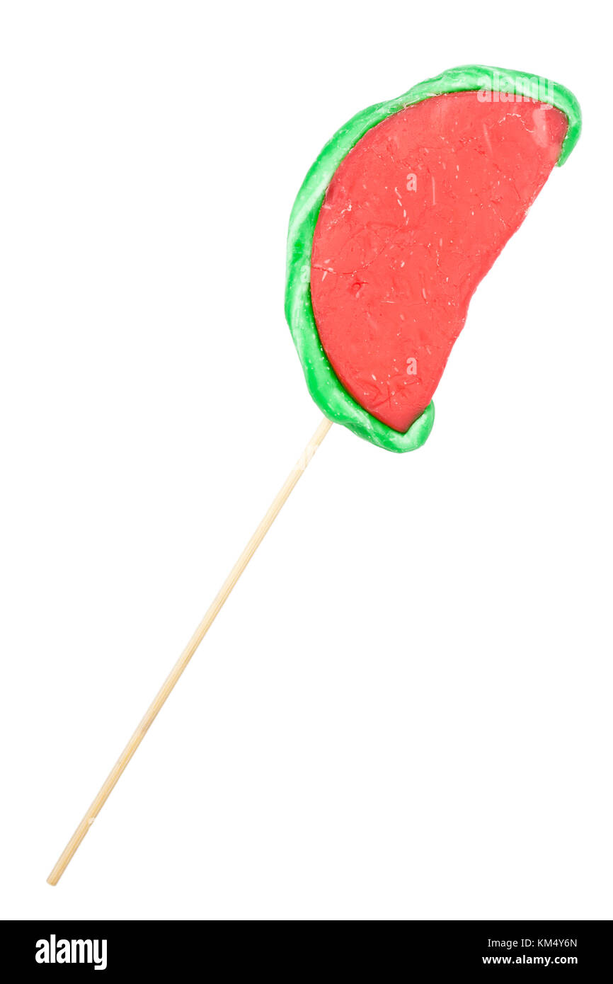Slice of watermelon shape lollipop isolated on white background Stock Photo