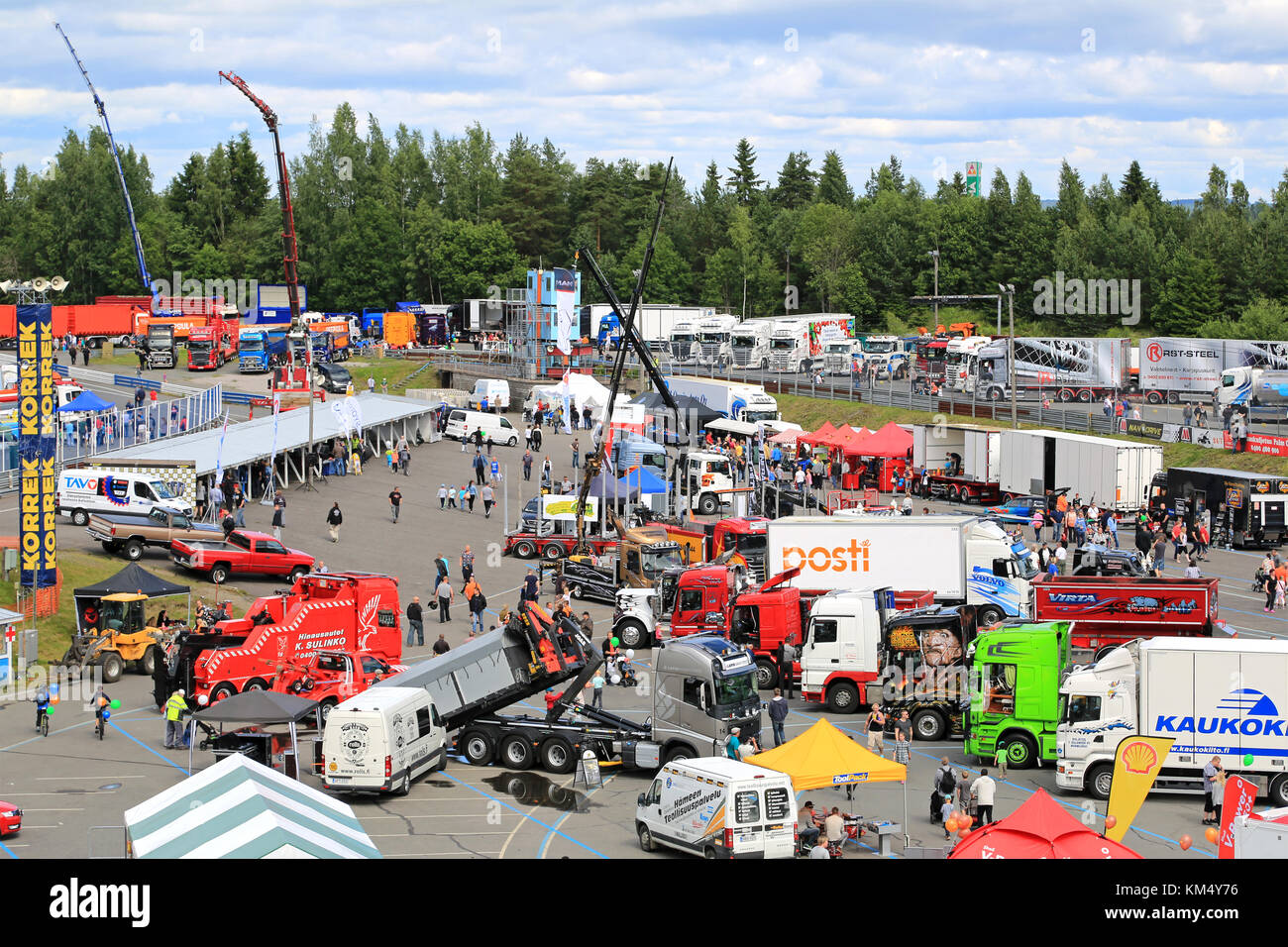 HAMEENLINNA, FINLAND - JULY 11, 2015: General view to Tawastia Truck Weekend 2015, one of the biggest truck meetings in South of Finland. Stock Photo
