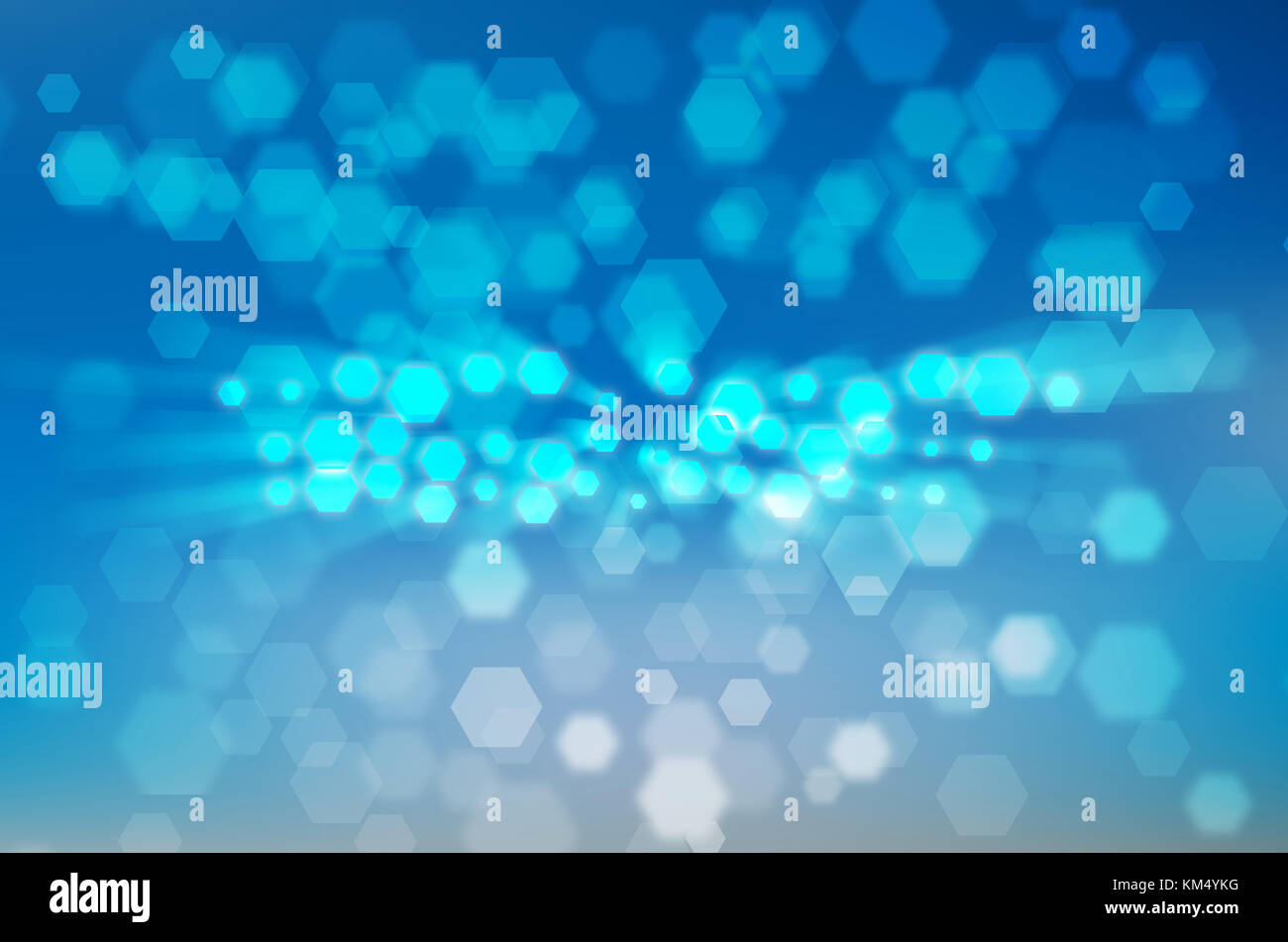 Abstract Hexagon bokeh background on blue color background, Network and ...