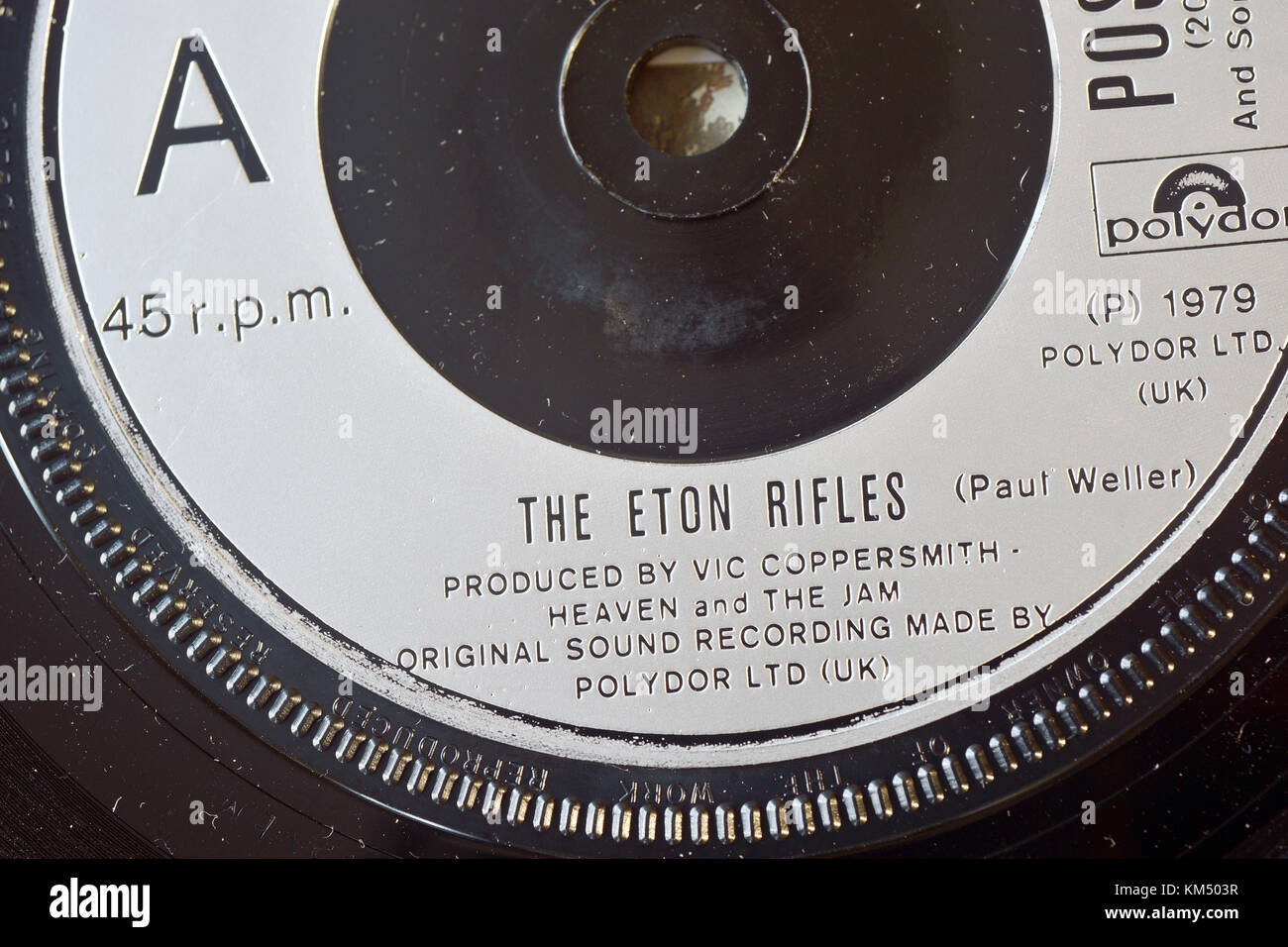 Eton Rifles by the Jam label detail Stock Photo