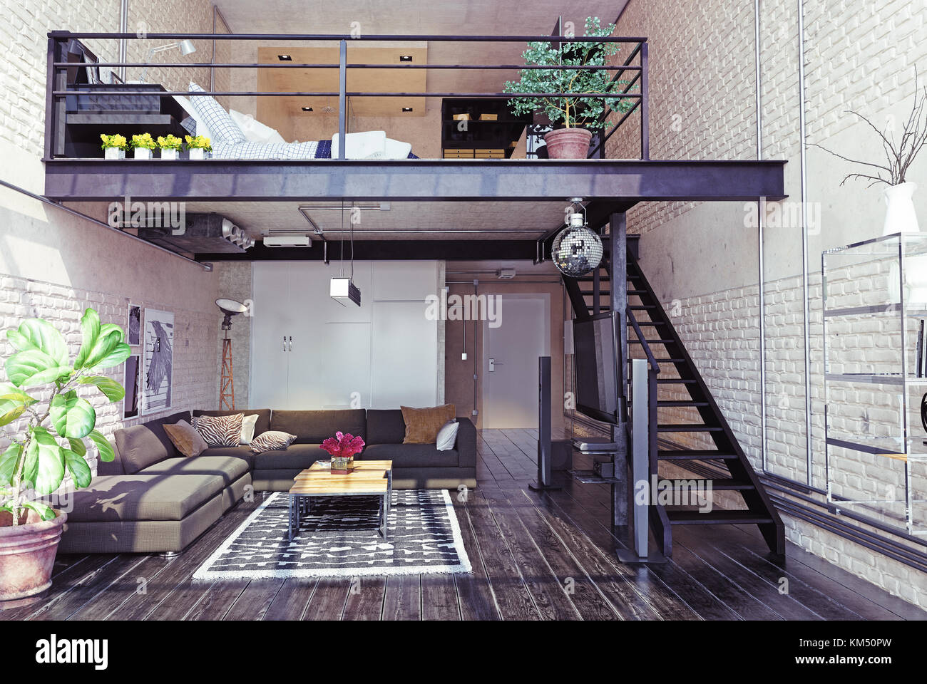 Modern Loft Interior Design Contemporary Style 3d