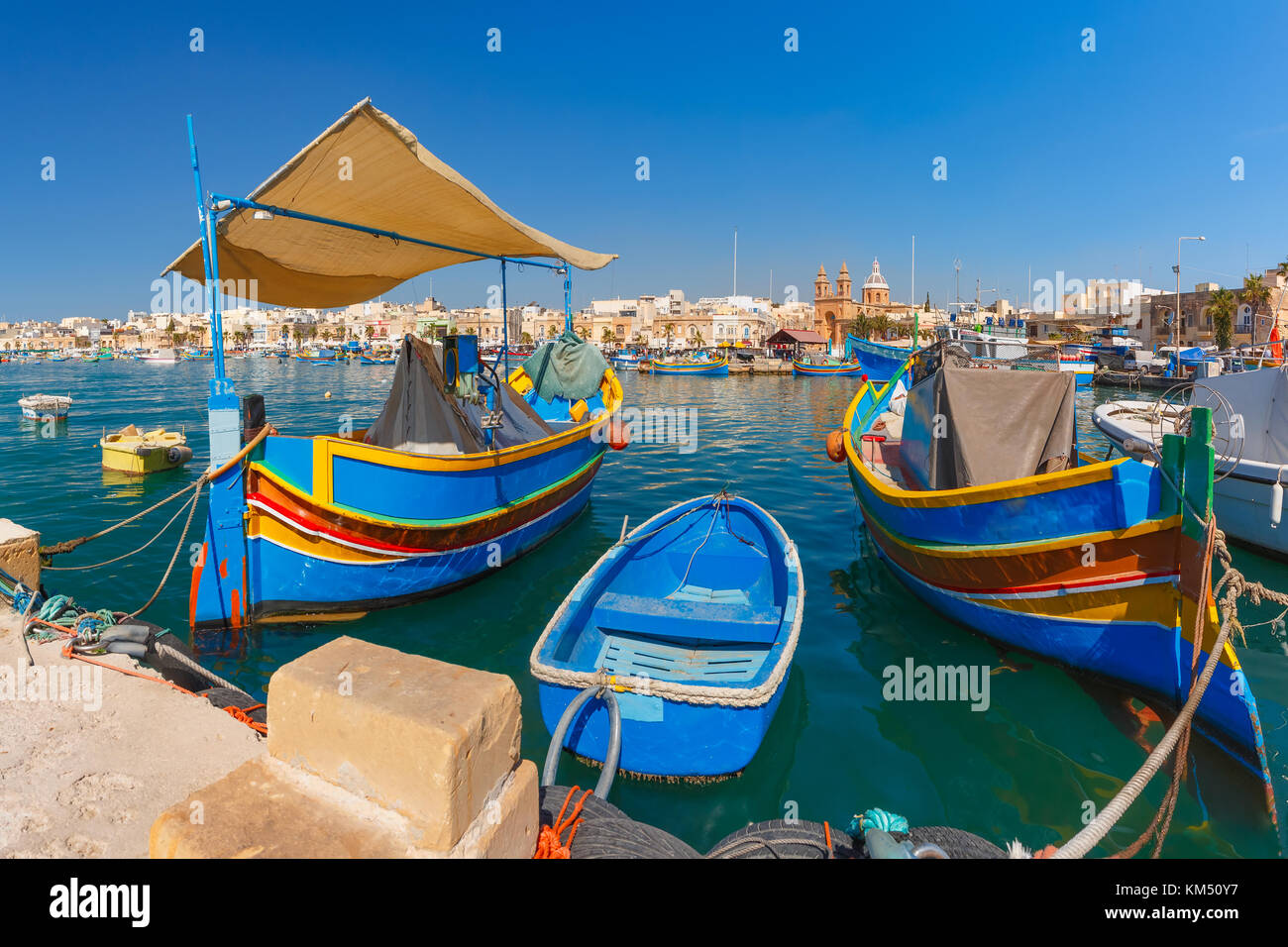 Taditional eyed boats Luzzu in Marsaxlokk, Malta Stock Photo - Alamy