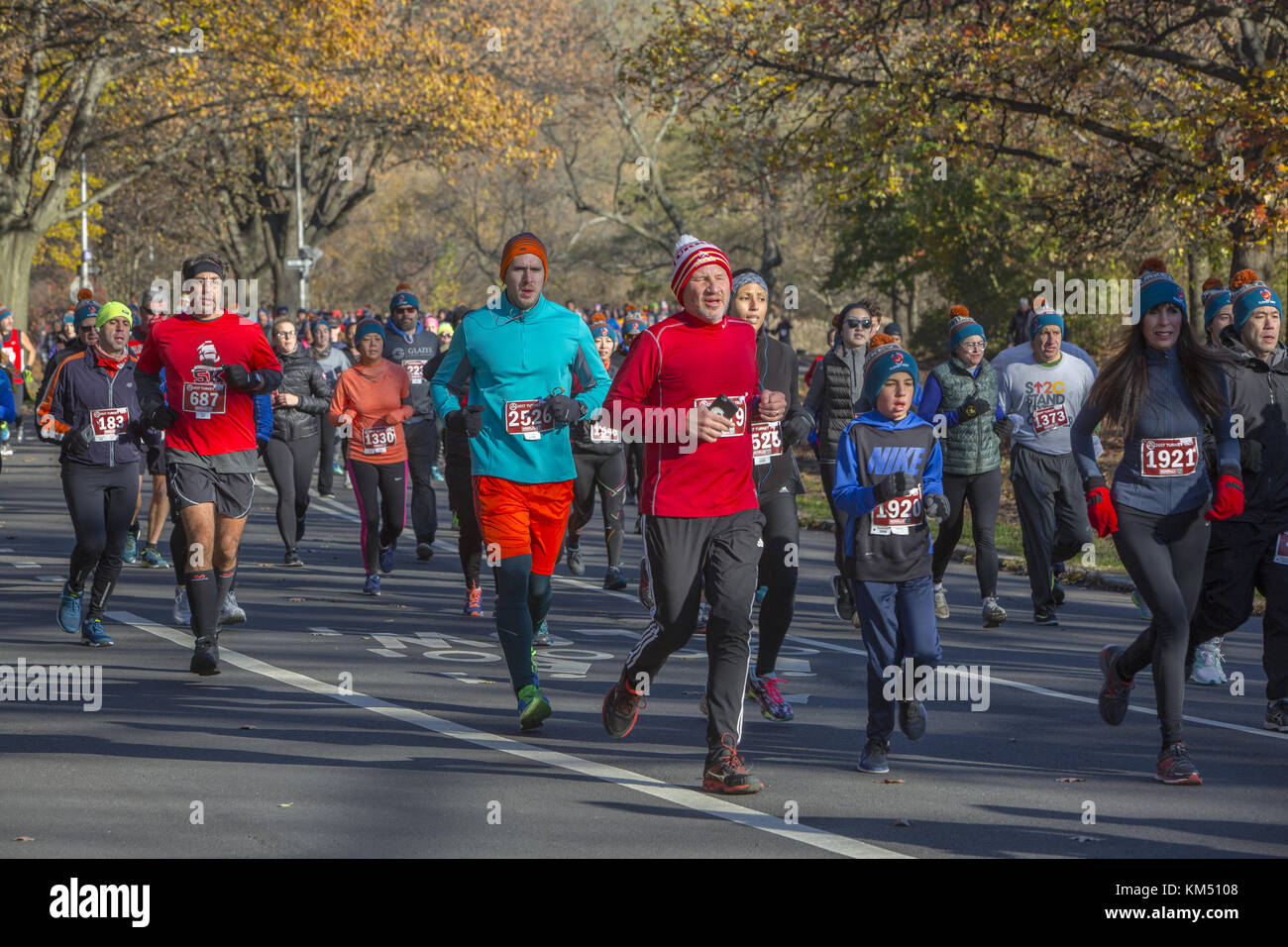 Runners in Prospect Park at the popular annual Thanksgiving morning