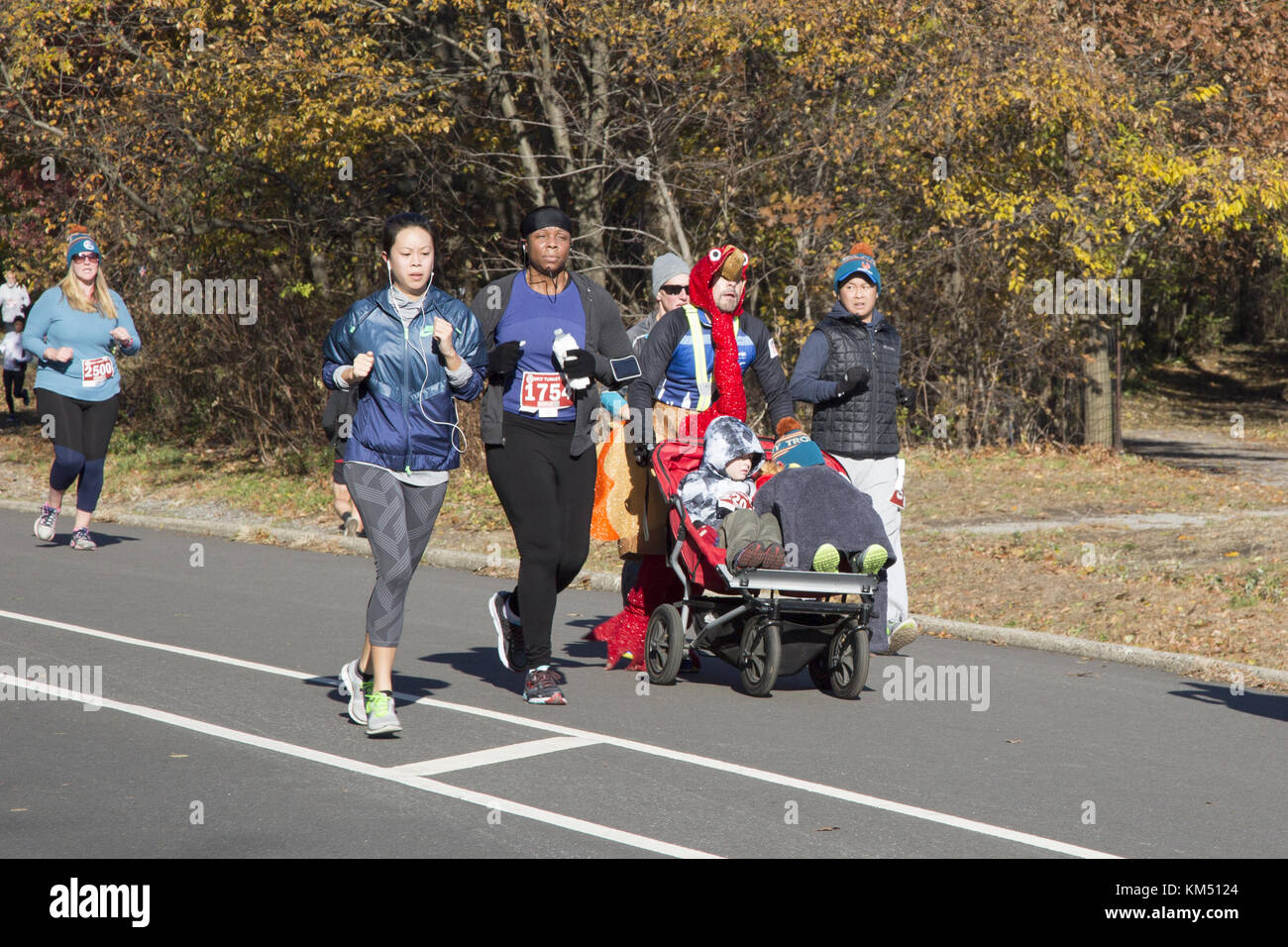 Runners in Prospect Park at the popular annual Thanksgiving morning