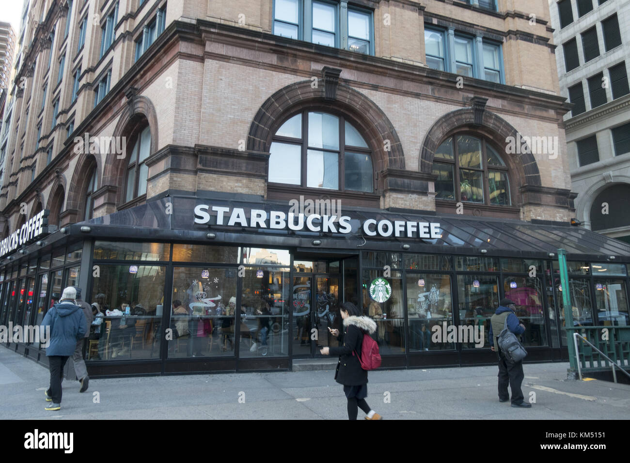 Large Starbucks Cafe at Astor Place in Greenwich Village by New York University in Manhattan