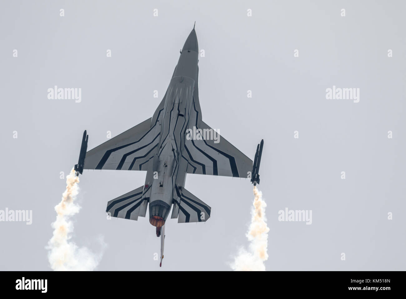 TORRE DEL MAR, MALAGA, SPAIN-JUL 30: Aircraft F-16 Belgian solo display taking part in a exhibition on the 2nd airshow of Torre del Mar on July 30, 20 Stock Photo