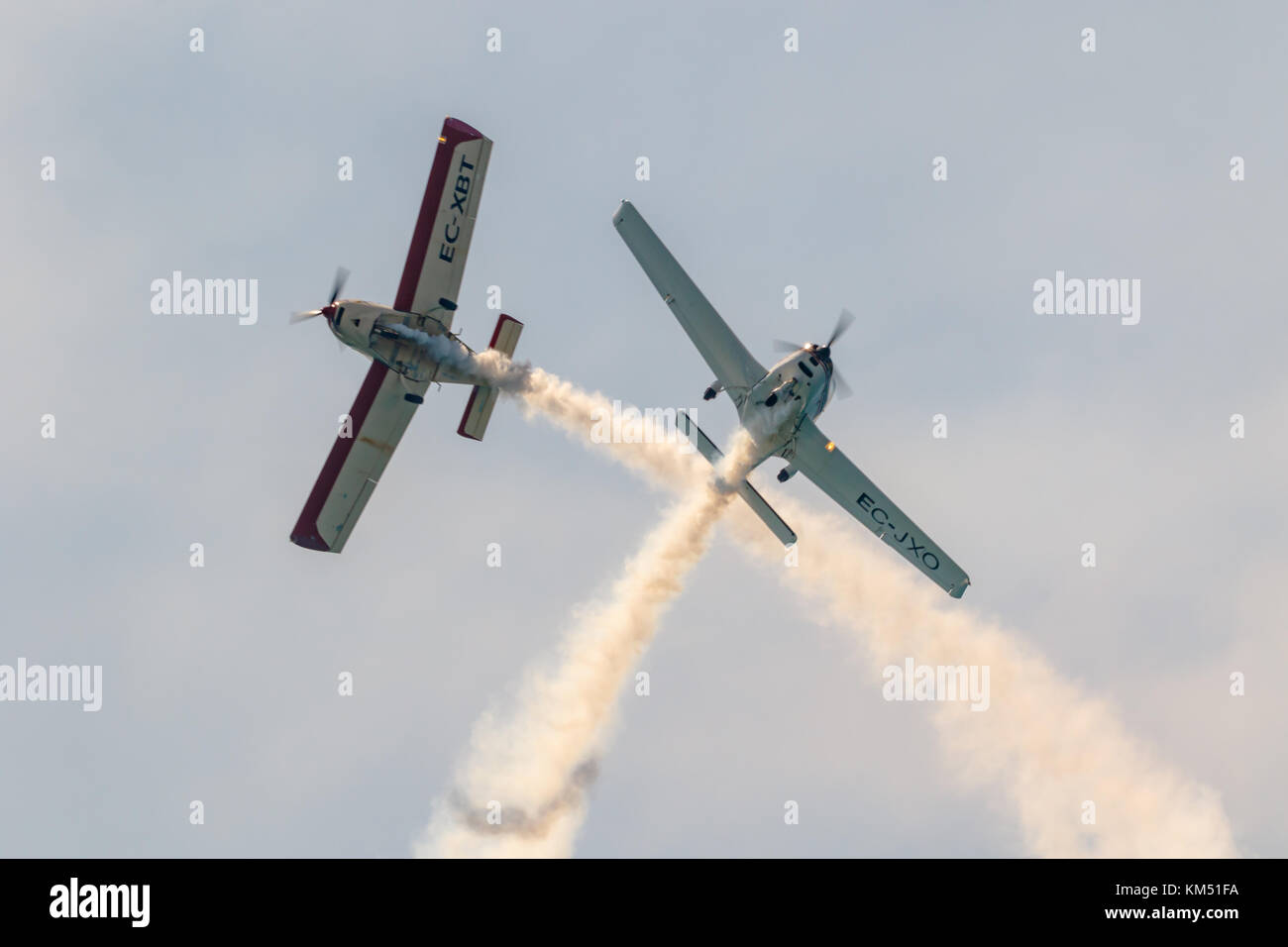 TORRE DEL MAR, MALAGA, SPAIN-JUL 30: Aircraft of the formation Plus Ultra  taking part in a exhibition on the 2nd airshow of Torre del Mar on July 30, Stock Photo