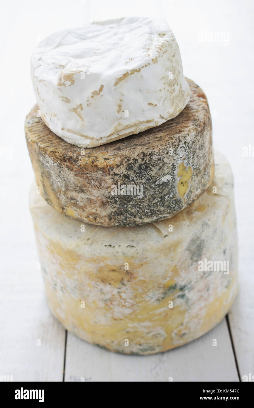 stacked artisan cheese Stock Photo