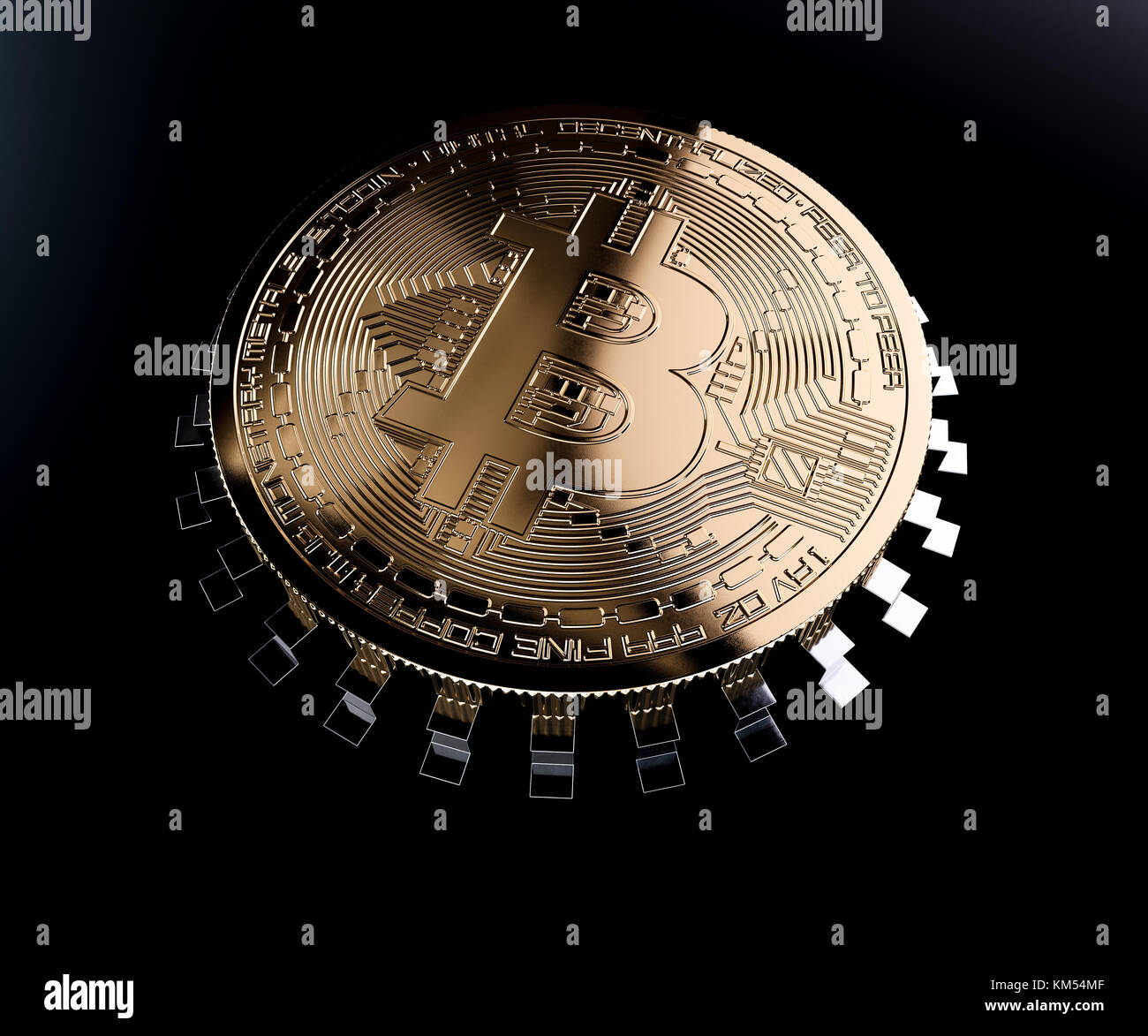 Bitcoin golden coin computer pc chip concept. Isolated on black background.  3d rendering illustration Stock Photo - Alamy