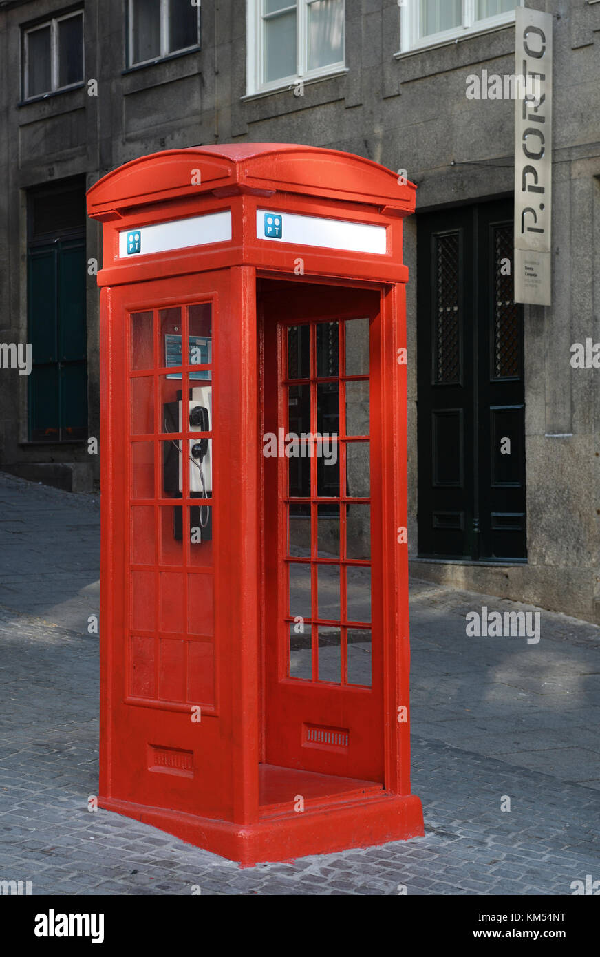 red telephone box;portuguese telecom;porto;portugal Stock Photo