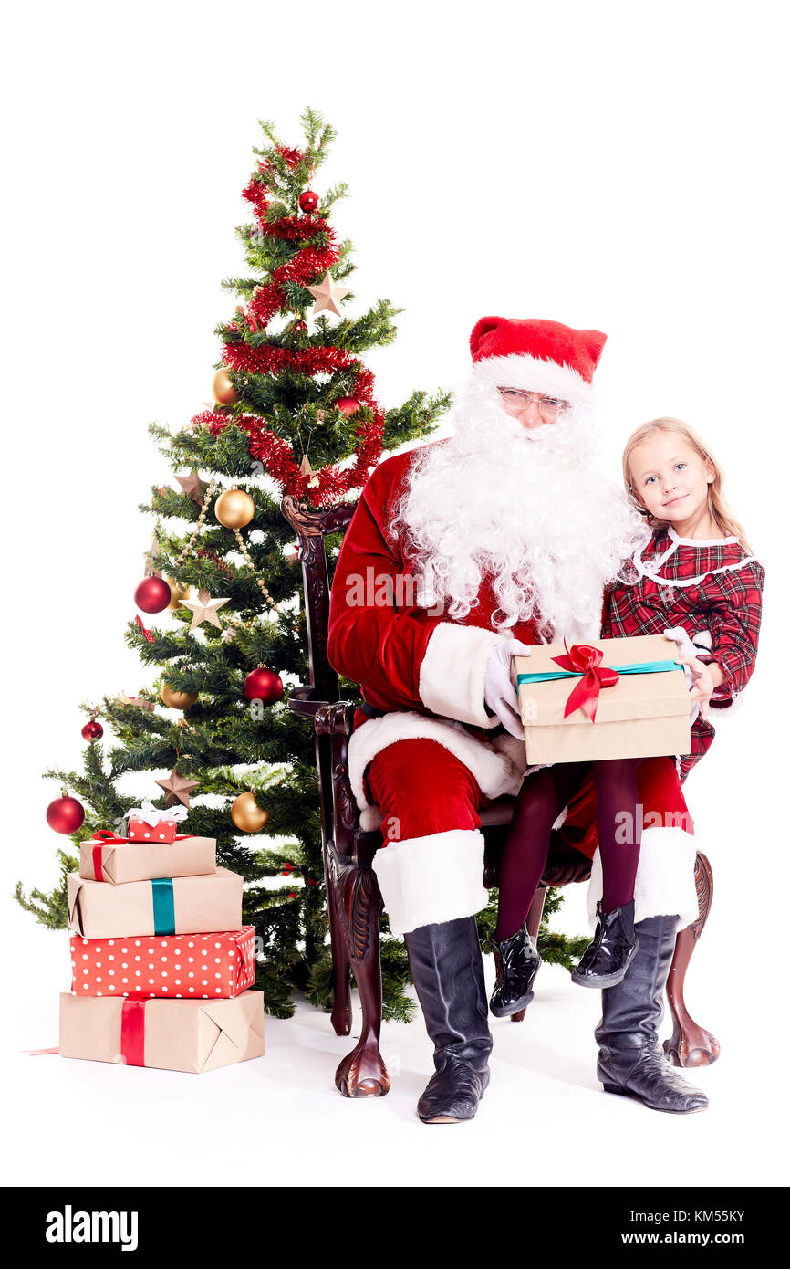 Getting gift from Santa Claus Stock Photo - Alamy