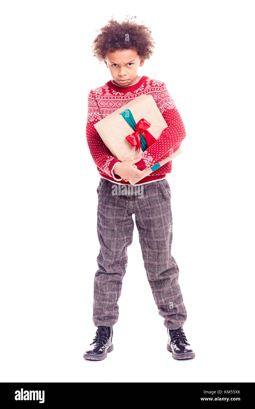 Boy posing with gift box Stock Photo