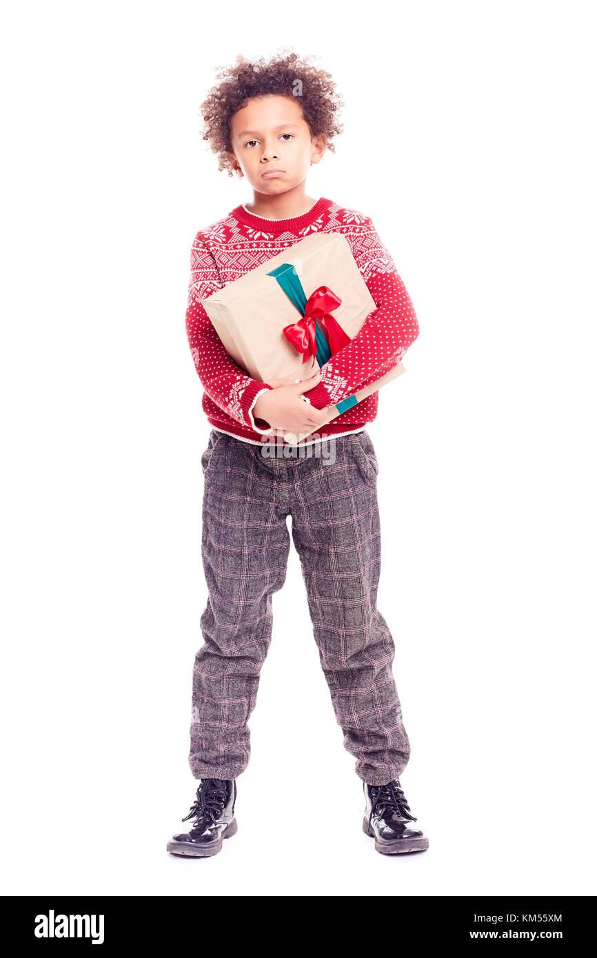 Boy posing with gift box Stock Photo