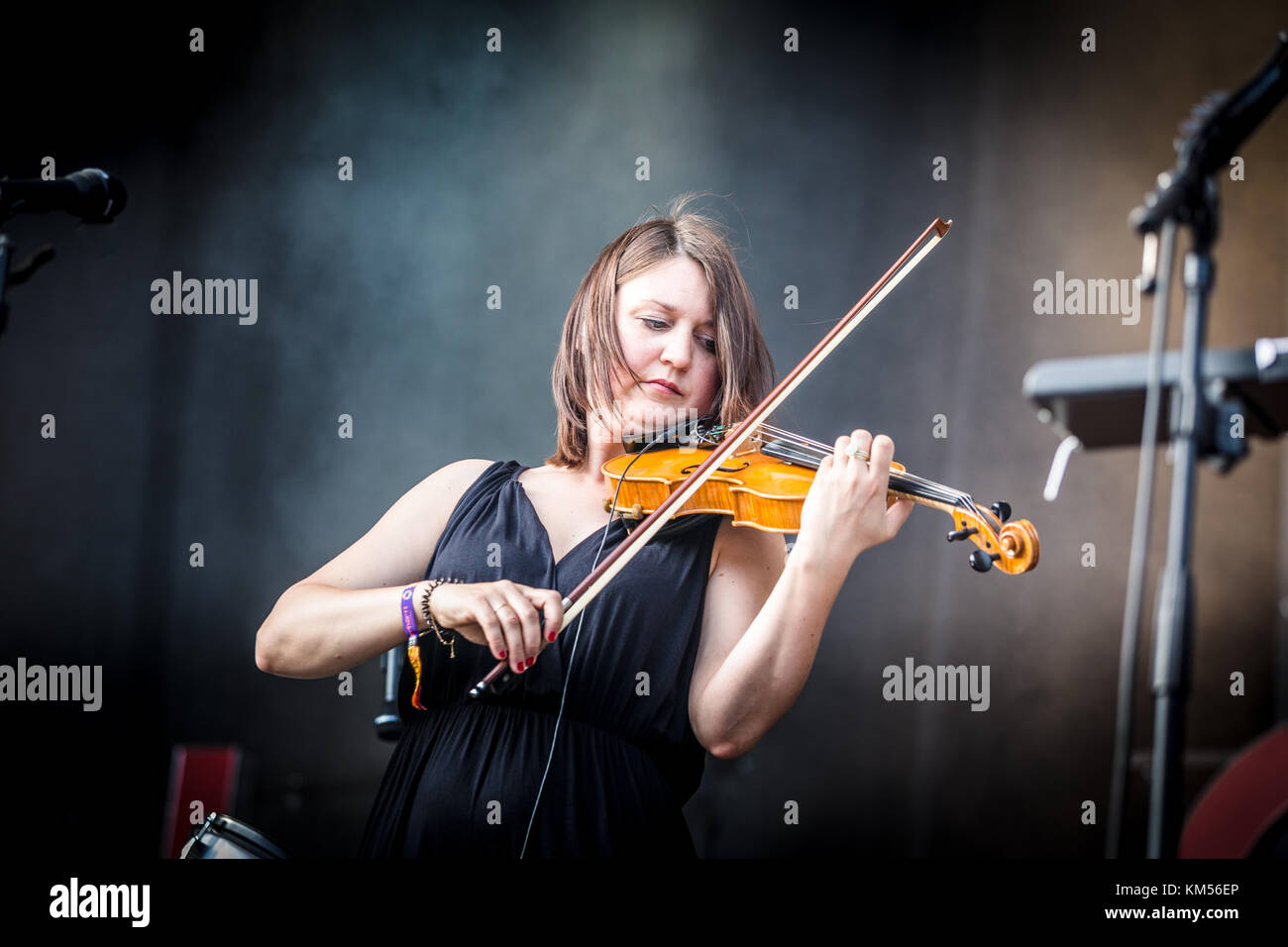 The German indie rock band Get Well Soon performs a live concert at the German music festival Open Source Festival 2016 in Düsseldorf. Here musician Verena Gropper is seen live on stage. Germany, 09/07 2016. Stock Photo