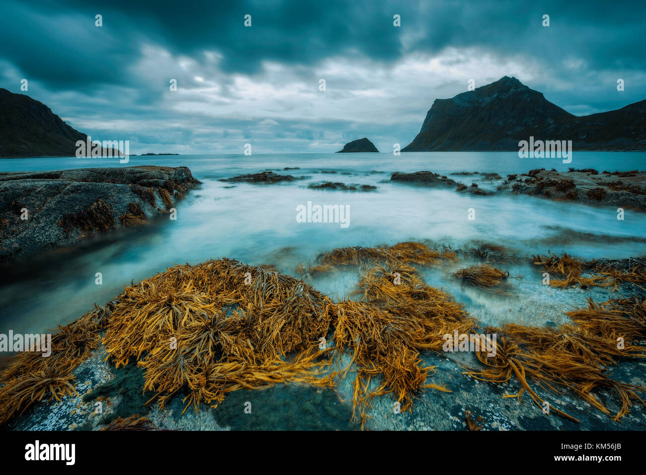 Haukland beach on Lofoten islands in Norway Stock Photo