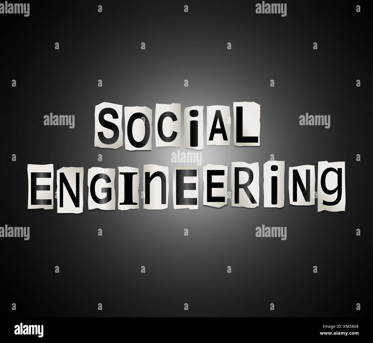 Illustration depicting a set of cut out printed letters arranged to form the words social engineering. Stock Photo