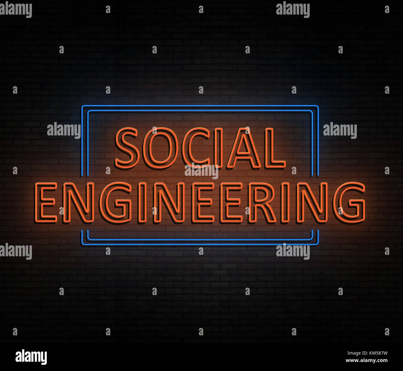 3d Illustration depicting an illuminated neon sign with a social engineering concept. Stock Photo