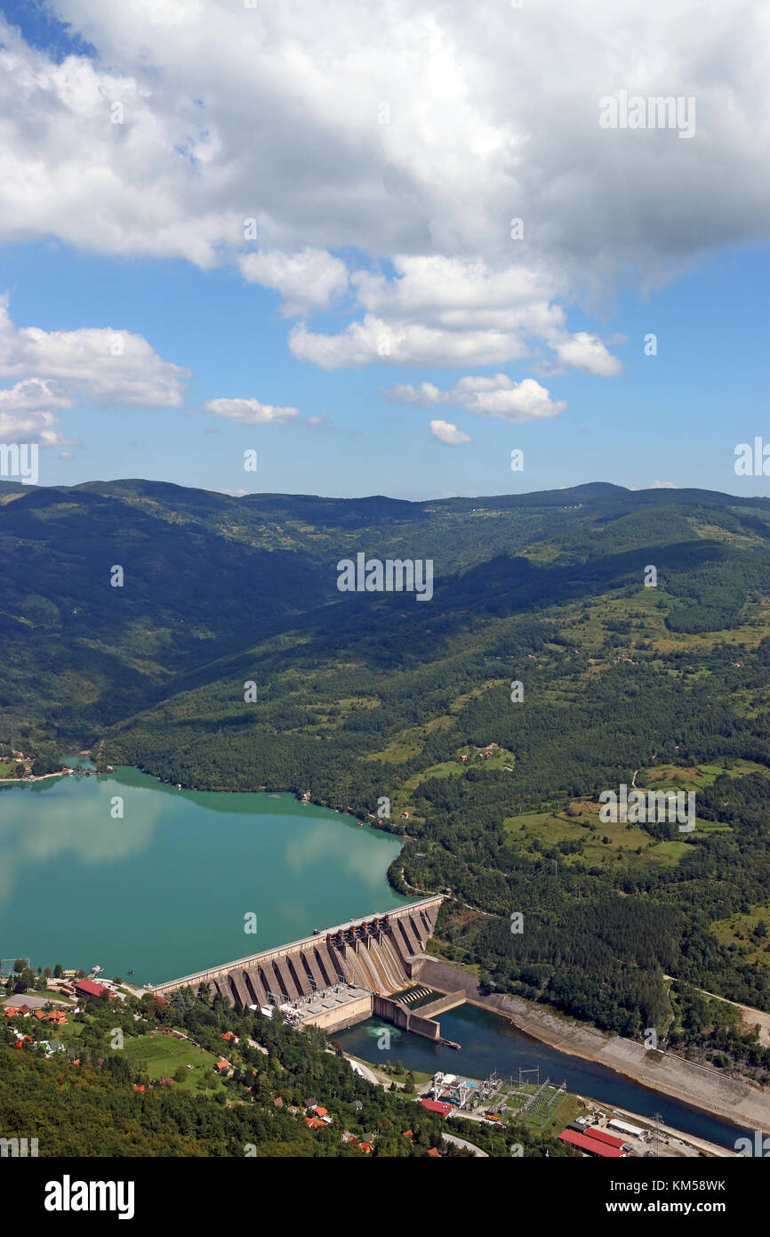 hydropower plants on Drina river landscape Stock Photo