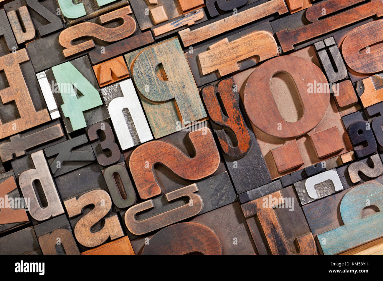 antique letterpress printing blocks, random collection of different