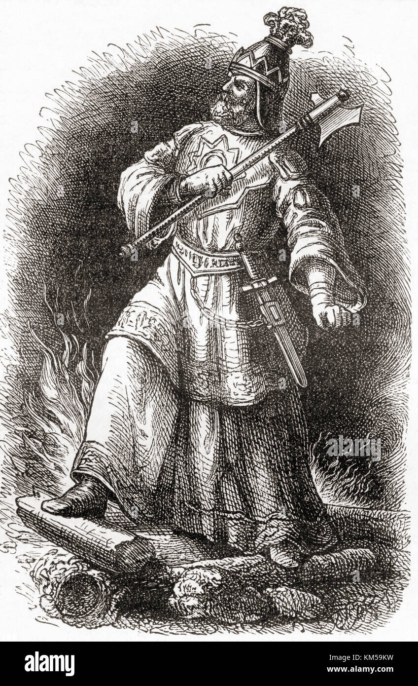Attila, c.406–453, aka Attila the Hun.  Ruler of the Huns and leader of a tribal empire consisting of Huns, Ostrogoths, and Alans among others.  From Ward and Lock's Illustrated History of the World, published c.1882. Stock Photo