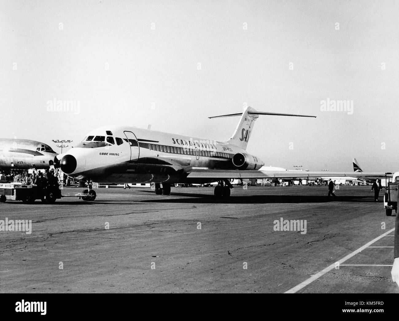 SAS DC 9 21, Ubbe Viking OY KGD, on the ground, at the airport. Hopping ...