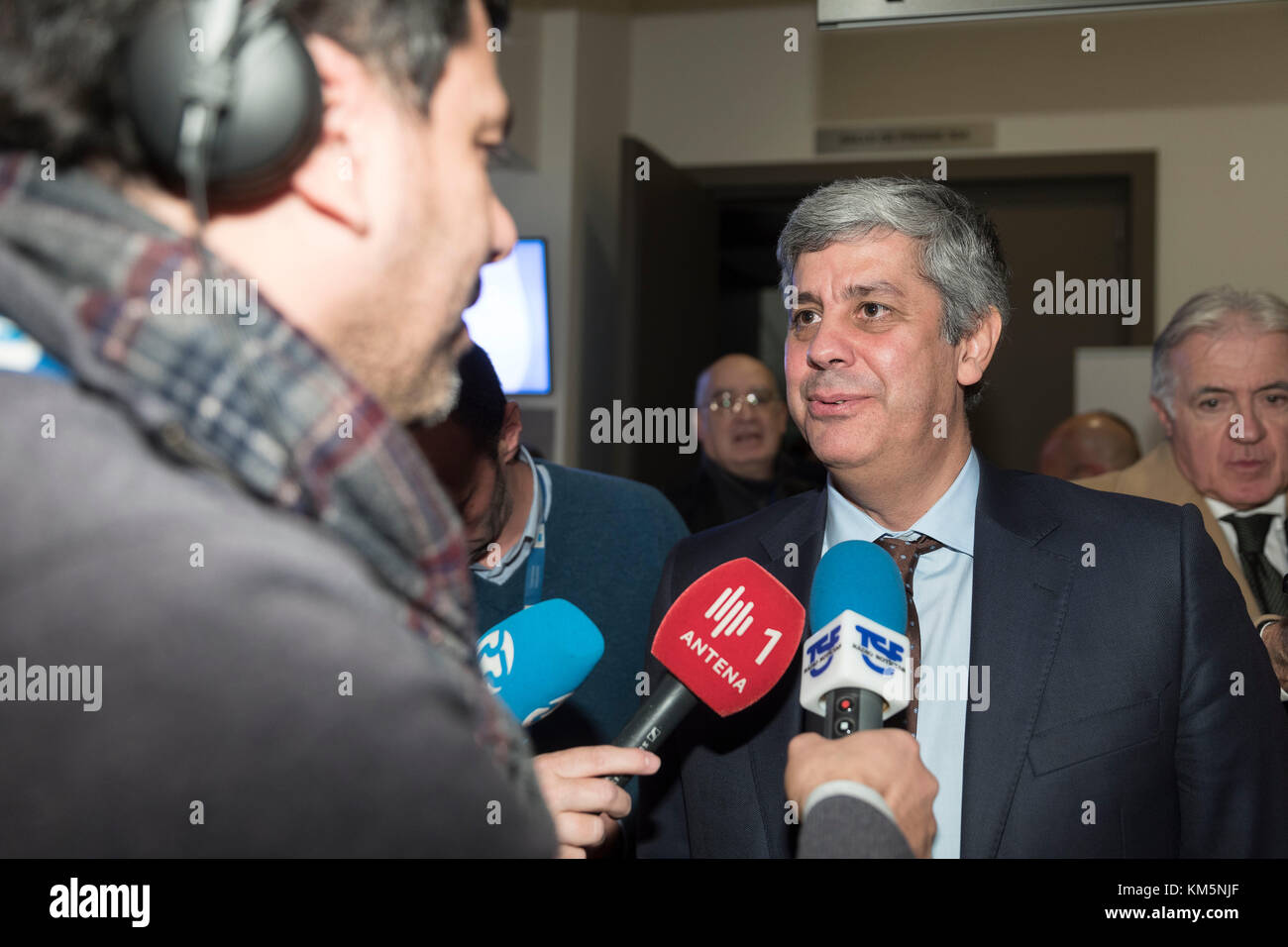 Brussel, Belgium. 04th Dec, 2017. Brussels, Belgium, December 4, 2017: Portuguese Finance Minister Mario Centeno is talking to media after the nomination of the new President of the € group. Credit: Andia/Alamy Live News Stock Photo