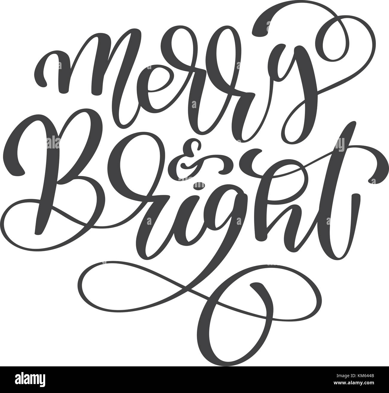 Christmas text Merry and Bright hand written calligraphy lettering. handmade vector illustration Christmas text Merry and Bright hand written calligraphy lettering. handmade vector illustration
