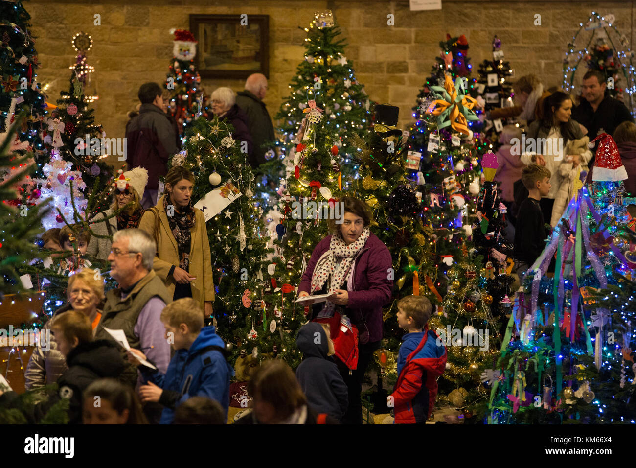 Decorated trees during a Christmas Tree Festival at St Mary's Church in Melton Mowbray Stock