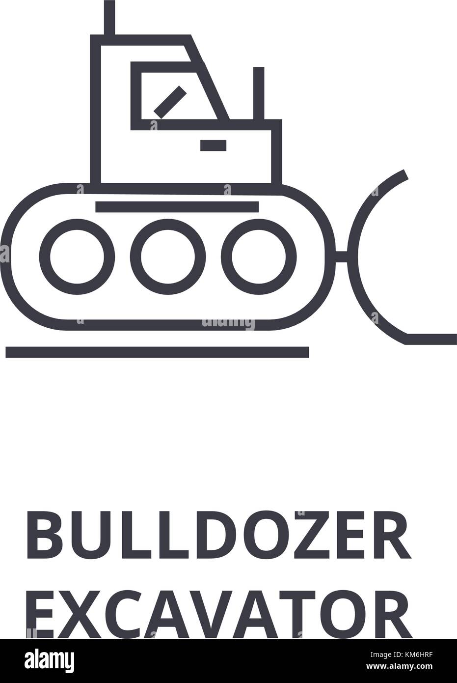 bulldozer, excavator line icon, outline sign, linear symbol, vector ...