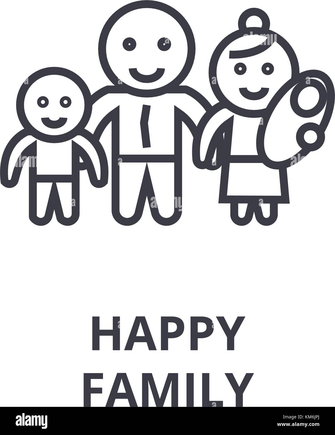 happy family line icon, outline sign, linear symbol, vector, flat ...