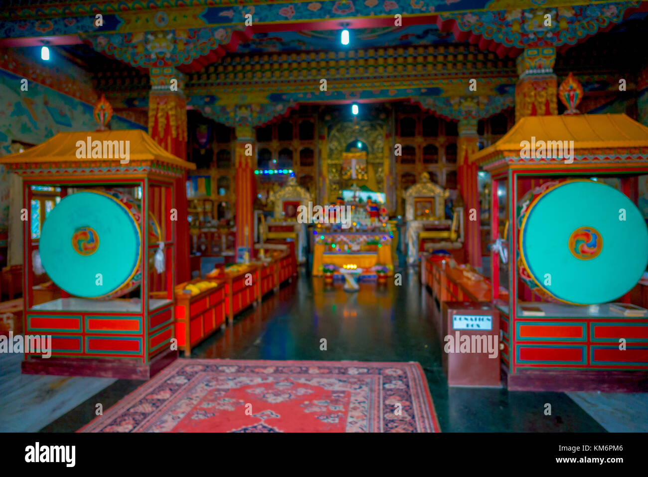 POKHARA, NEPAL OCTOBER 06 2017 Indoor view of Thrangu Tashi Choling