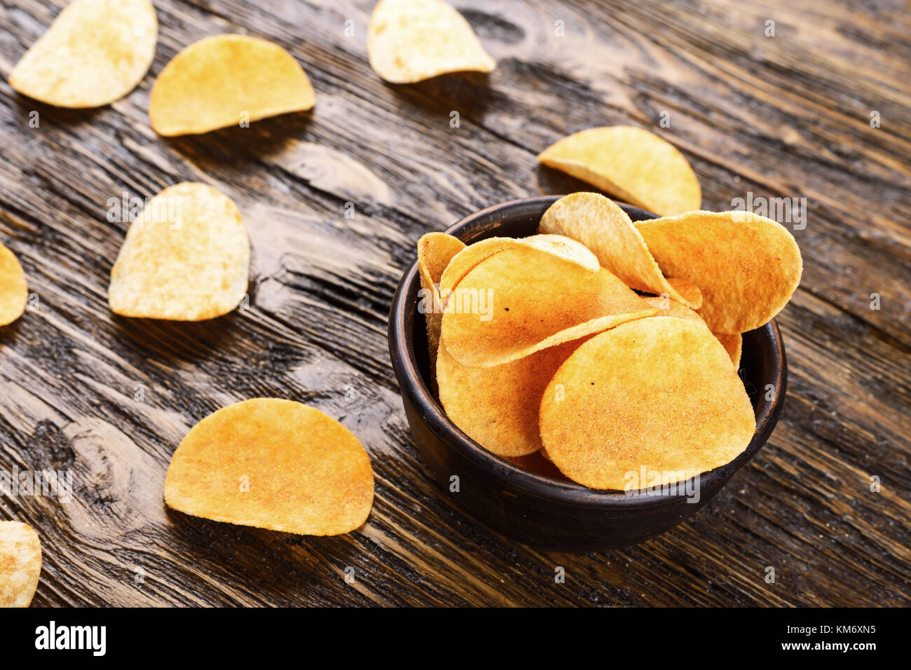 chips in a bowl. top view Stock Photo