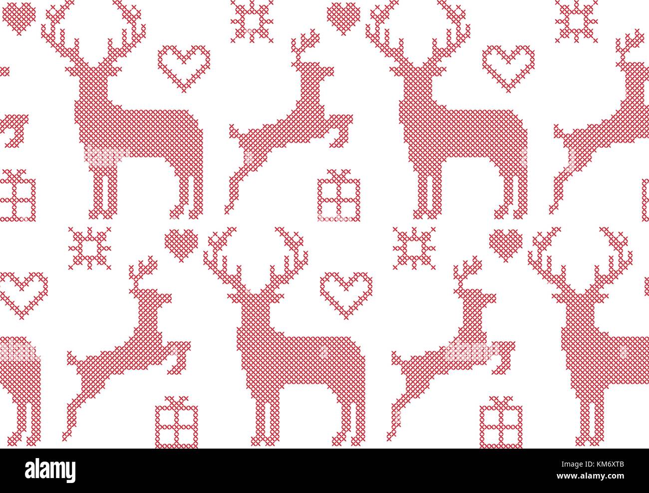 Seamless pattern cross stitch reindeer Christmas, vector Stock Vector ...